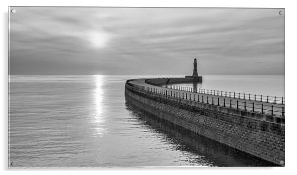 Roker Pier Black and White Acrylic by Tim Hill