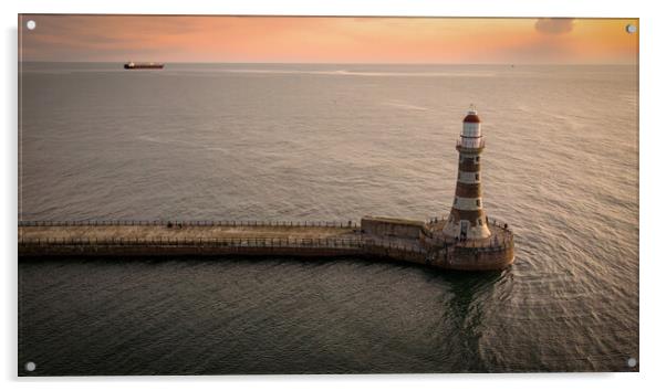 Roker Pier Sunset Acrylic by Apollo Aerial Photography