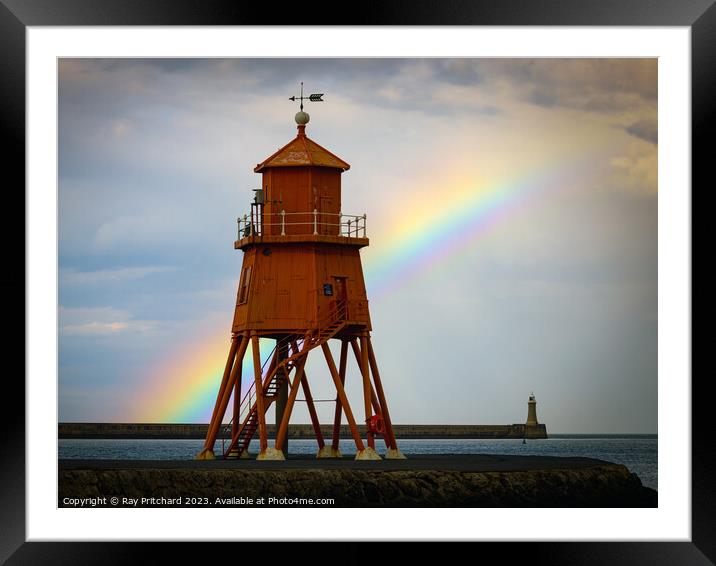 Herd Lighthouse and the Rainbow Framed Mounted Print by Ray Pritchard