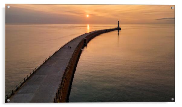 Roker Pier and Lighthouse: Sunderland Sunrise Acrylic by Tim Hill