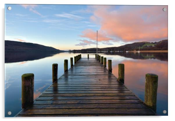 Coniston Sunrise At The Jetty Acrylic by Gary Kenyon