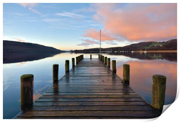 Coniston Sunrise At The Jetty Print by Gary Kenyon