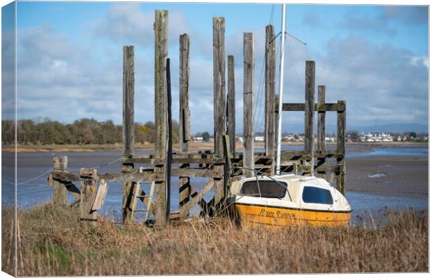 Yellow Boat on the banks of the River Wyre Canvas Print by Gary Kenyon