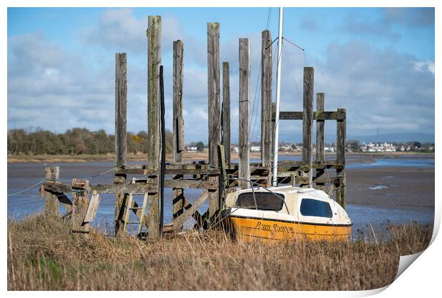 Yellow Boat on the banks of the River Wyre Print by Gary Kenyon