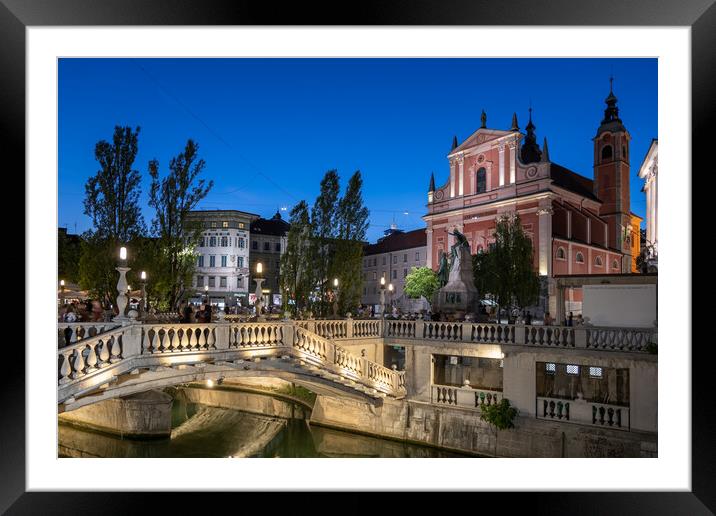Ljubljana Heart Of The City By Night Framed Mounted Print by Artur Bogacki