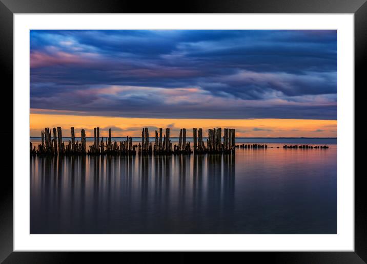 Old Sea Pier Wooden Posts At Twilight Framed Mounted Print by Artur Bogacki