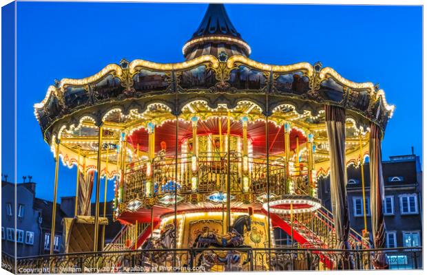 Illuminated Carousel Historic Inner Harbor Port Gdansk Poland Canvas Print by William Perry