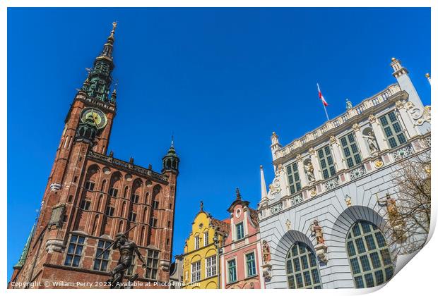 Clock Tower Main Town Hall Long Market Square Gdansk Poland Print by William Perry