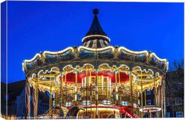 Colorful Illuminated Carousel Historic Inner Harbor Port Gdansk  Canvas Print by William Perry