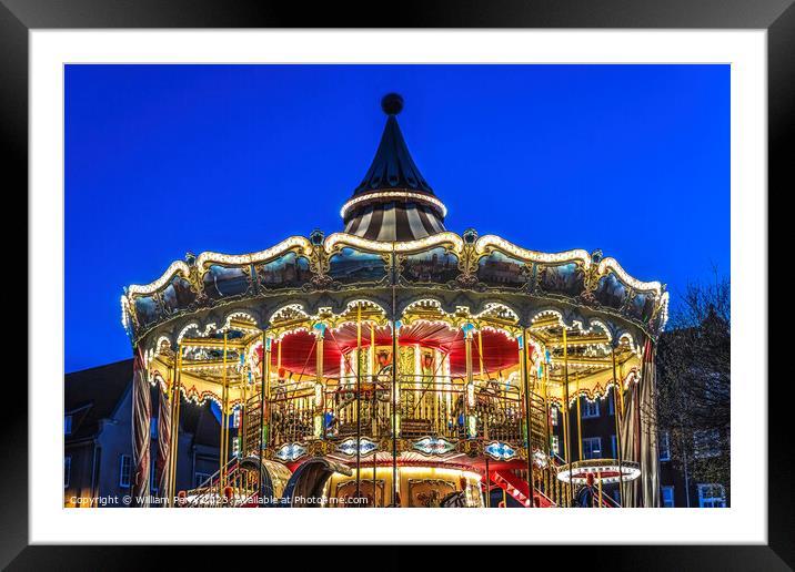 Colorful Illuminated Carousel Historic Inner Harbor Port Gdansk  Framed Mounted Print by William Perry