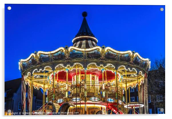 Colorful Illuminated Carousel Historic Inner Harbor Port Gdansk  Acrylic by William Perry