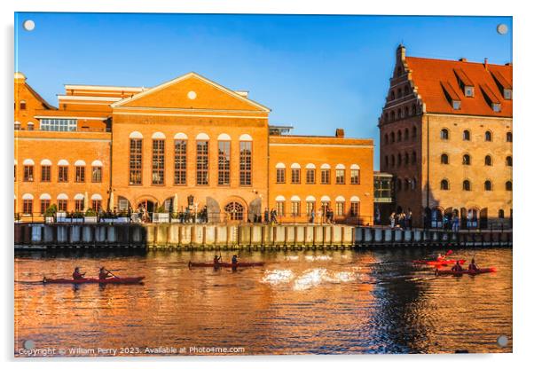 Colorful Red Canoes Inner Harbor Port Motlawa River Gdansk Polan Acrylic by William Perry