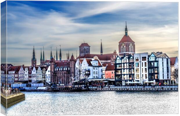 Colorful Historic Inner Harbor Port Motlawa River Gdansk Poland Canvas Print by William Perry