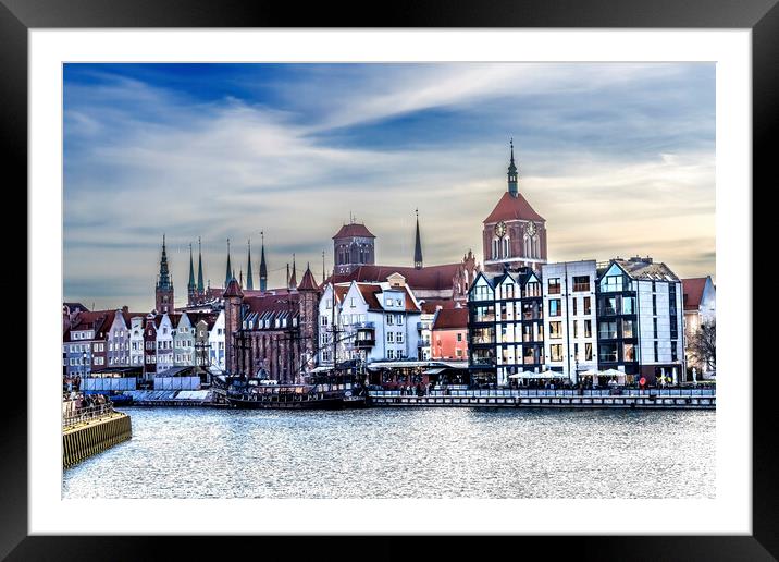 Colorful Historic Inner Harbor Port Motlawa River Gdansk Poland Framed Mounted Print by William Perry