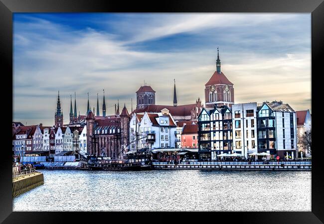 Colorful Historic Inner Harbor Port Motlawa River Gdansk Poland Framed Print by William Perry