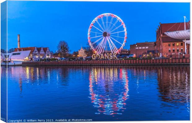 Colorful Ferris Wheel Illuminated Inner Harbor Gdansk Poland Canvas Print by William Perry