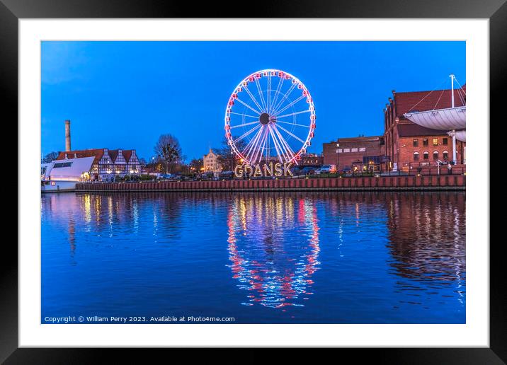 Colorful Ferris Wheel Illuminated Inner Harbor Gdansk Poland Framed Mounted Print by William Perry