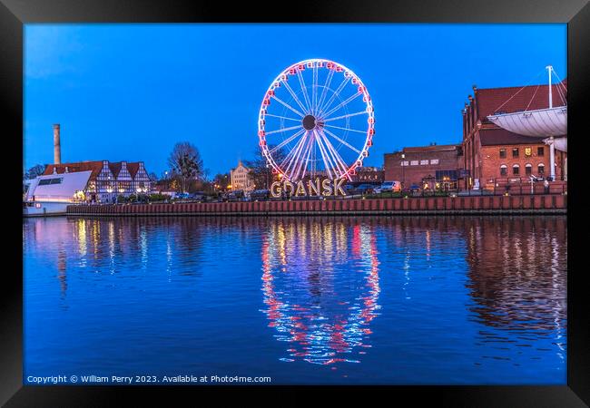 Colorful Ferris Wheel Illuminated Inner Harbor Gdansk Poland Framed Print by William Perry