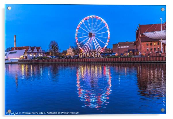 Colorful Ferris Wheel Illuminated Inner Harbor Gdansk Poland Acrylic by William Perry