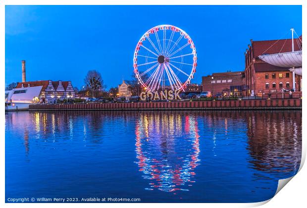 Colorful Ferris Wheel Illuminated Inner Harbor Gdansk Poland Print by William Perry