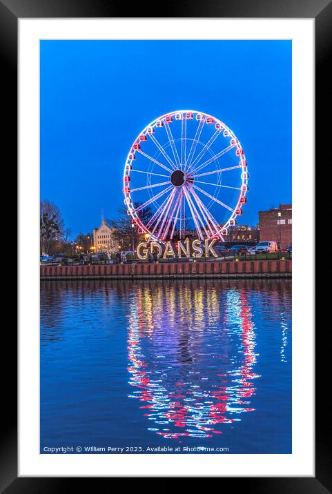 Colorful Ferris Wheel Illuminated Inner Harbor Port Motlawa Rive Framed Mounted Print by William Perry