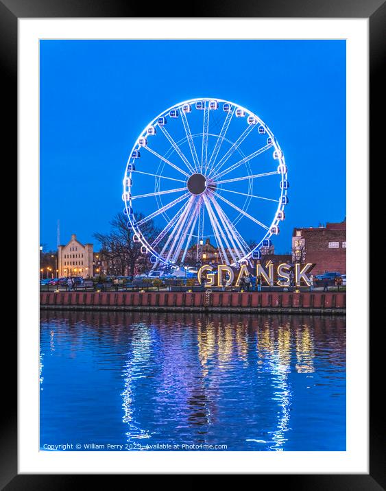 Ferris Wheel Illuminated Inner Harbor Port Motlawa River Gdansk  Framed Mounted Print by William Perry