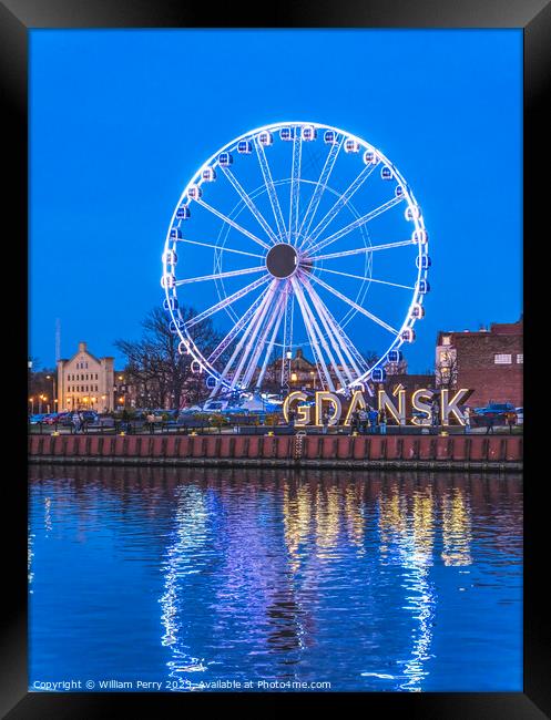 Ferris Wheel Illuminated Inner Harbor Port Motlawa River Gdansk  Framed Print by William Perry