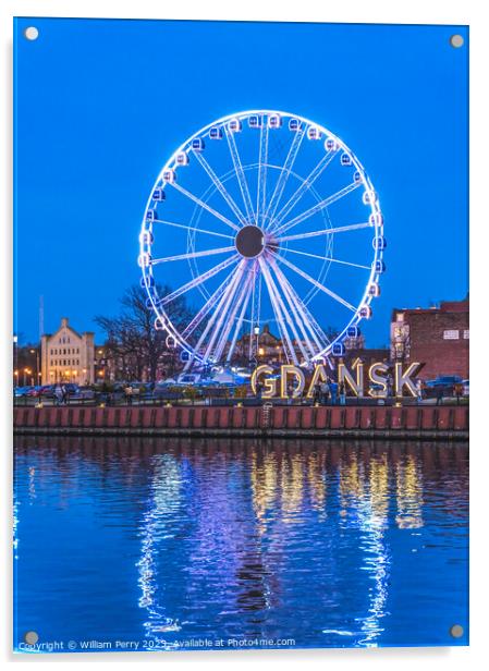 Ferris Wheel Illuminated Inner Harbor Port Motlawa River Gdansk  Acrylic by William Perry