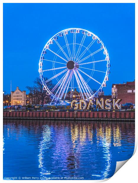 Ferris Wheel Illuminated Inner Harbor Port Motlawa River Gdansk  Print by William Perry