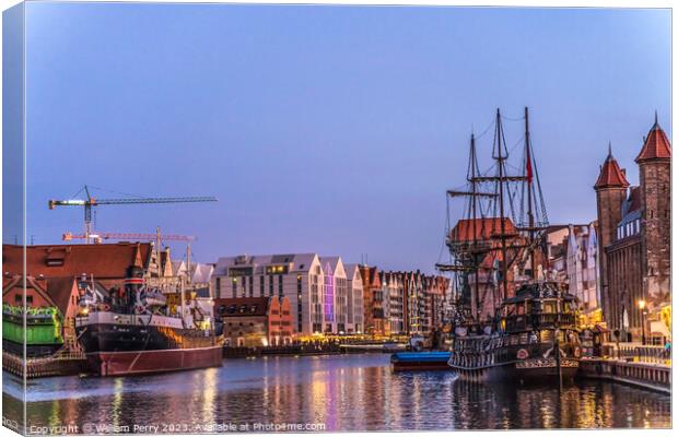 Colorful Historic Inner Harbor Port Night Motlawa River Gdansk P Canvas Print by William Perry