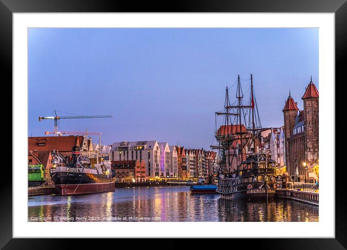 Colorful Historic Inner Harbor Port Night Motlawa River Gdansk P Framed Mounted Print by William Perry