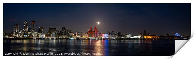 Moonrise over Liverpool waterfront Print by Dominic Shaw-McIver
