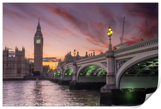 Sunset at Westminster Bridge Print by Dominic Shaw-McIver
