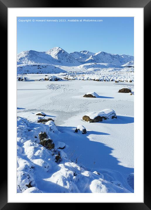 Scotland, Black Mount from Loch Ba in snow Framed Mounted Print by Howard Kennedy