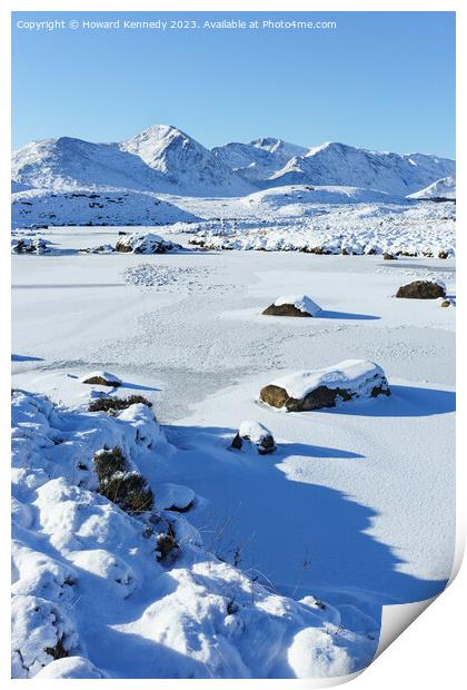 Scotland, Black Mount from Loch Ba in snow Print by Howard Kennedy