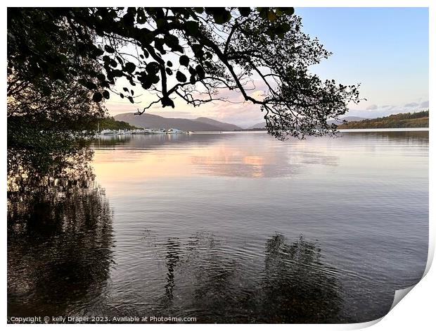 Loch Lomond through the trees Print by kelly Draper