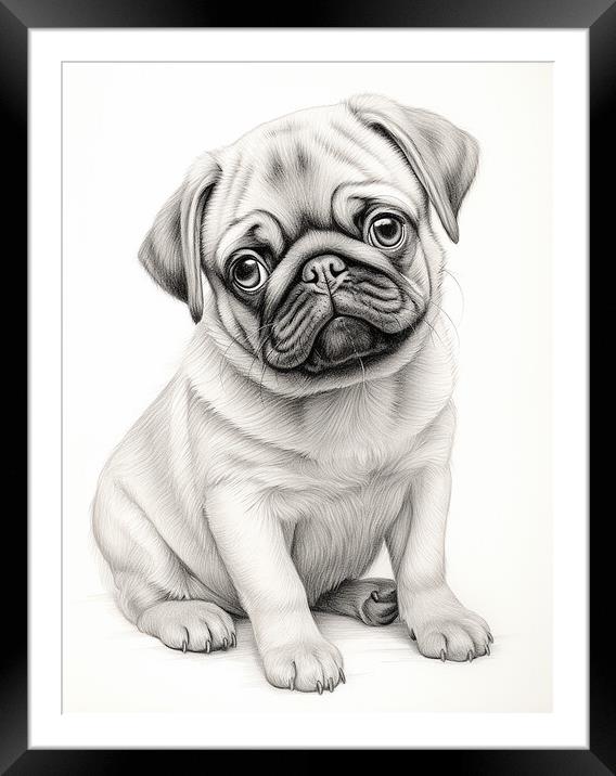 Pencil Drawing Pug Puppy Framed Mounted Print by Steve Smith