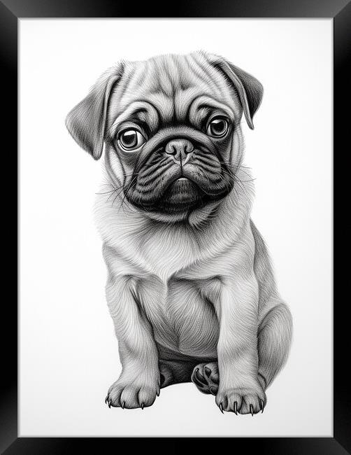 Pencil Drawing Pug Puppy Framed Print by Steve Smith