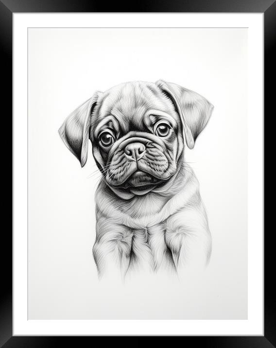 Pencil Drawing Pug Puppy Framed Mounted Print by Steve Smith