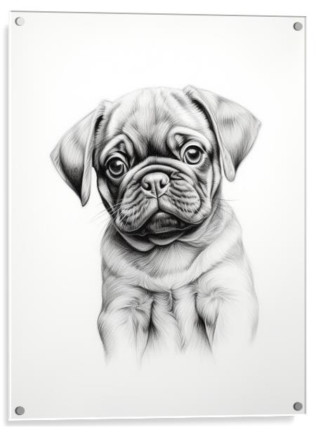 Pencil Drawing Pug Puppy Acrylic by Steve Smith