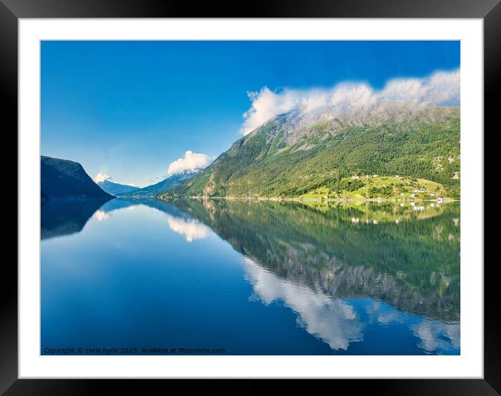 Reflections on a Norwegian Fjord  Framed Mounted Print by chris hyde
