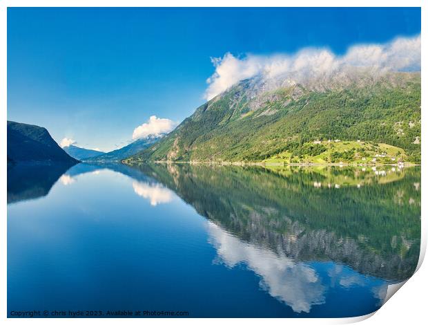 Reflections on a Norwegian Fjord  Print by chris hyde