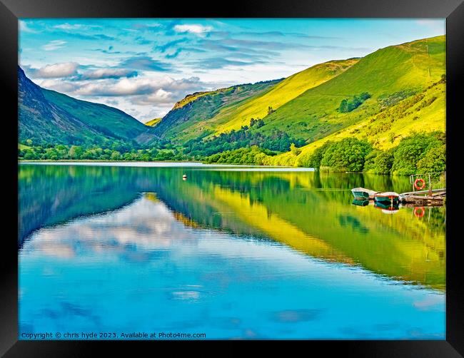 reflections on a welsh lake Framed Print by chris hyde