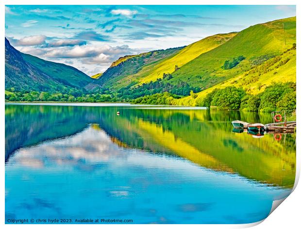 reflections on a welsh lake Print by chris hyde