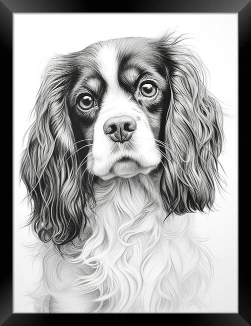 Pencil Drawing King Charles Spaniel Framed Print by Steve Smith