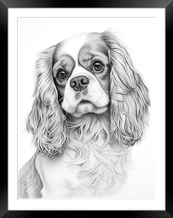 Pencil Drawing King Charles Spaniel Framed Mounted Print by Steve Smith