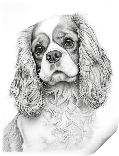 Pencil Drawing King Charles Spaniel Print by Steve Smith