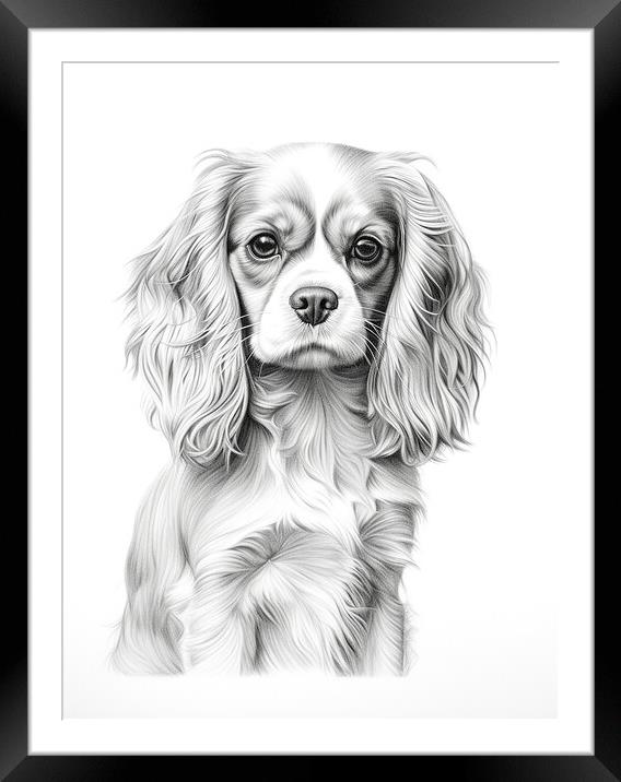 Pencil Drawing King Charles Spaniel Framed Mounted Print by Steve Smith