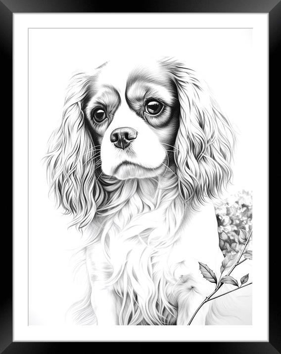 Pencil Drawing King Charles Spaniel Framed Mounted Print by Steve Smith