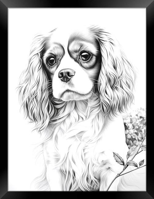 Pencil Drawing King Charles Spaniel Framed Print by Steve Smith